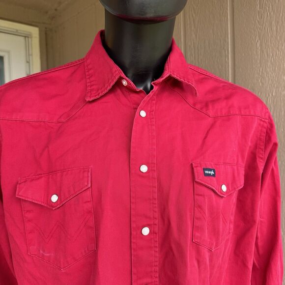 Vintage Wrangler Shirt Mens XL Brush Popper Western Rodeo Pearl Snap Red - Picture 4 of 7
